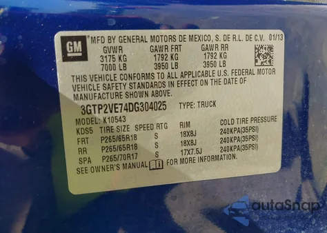 2013 GMC Sierra 1500 Sle from USA, damaged, VIN 3GTP2VE74DG304025